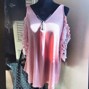 Pink Cold Shoulder Lace Top